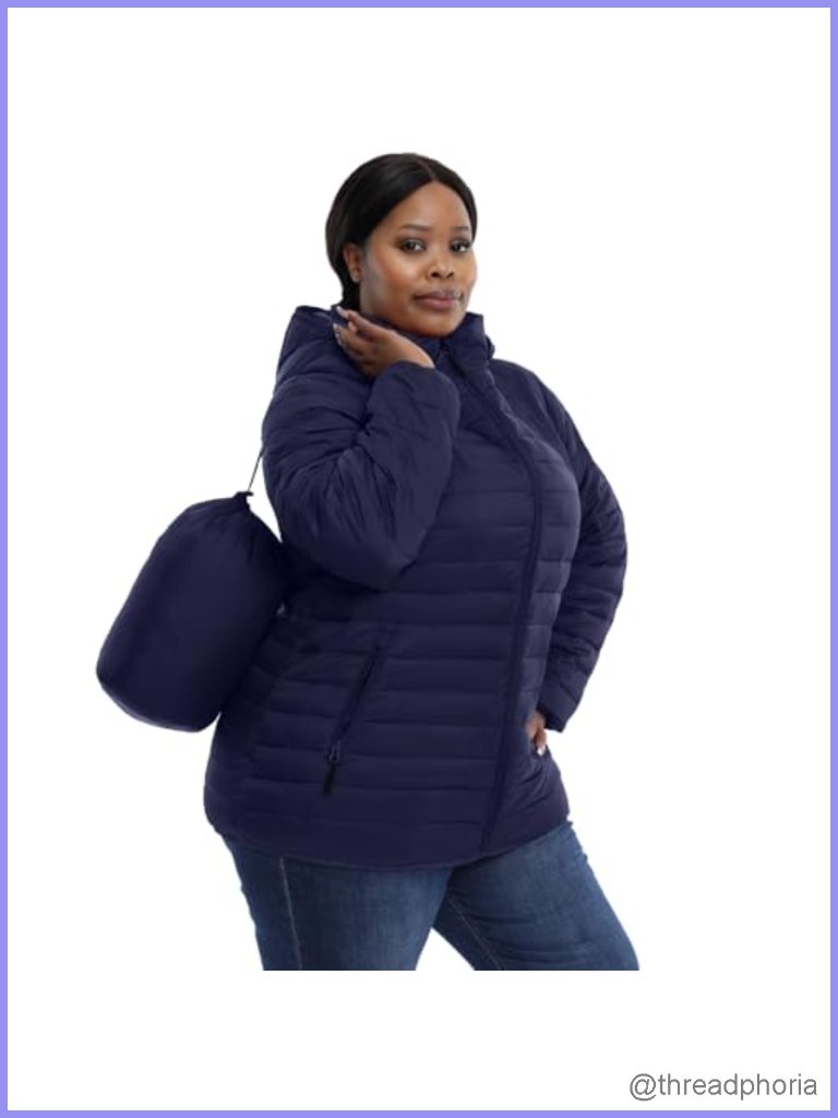 Plus Size Packable Puffer Jacket Water-Resistant Lightweight Winter Coat 1x-6x